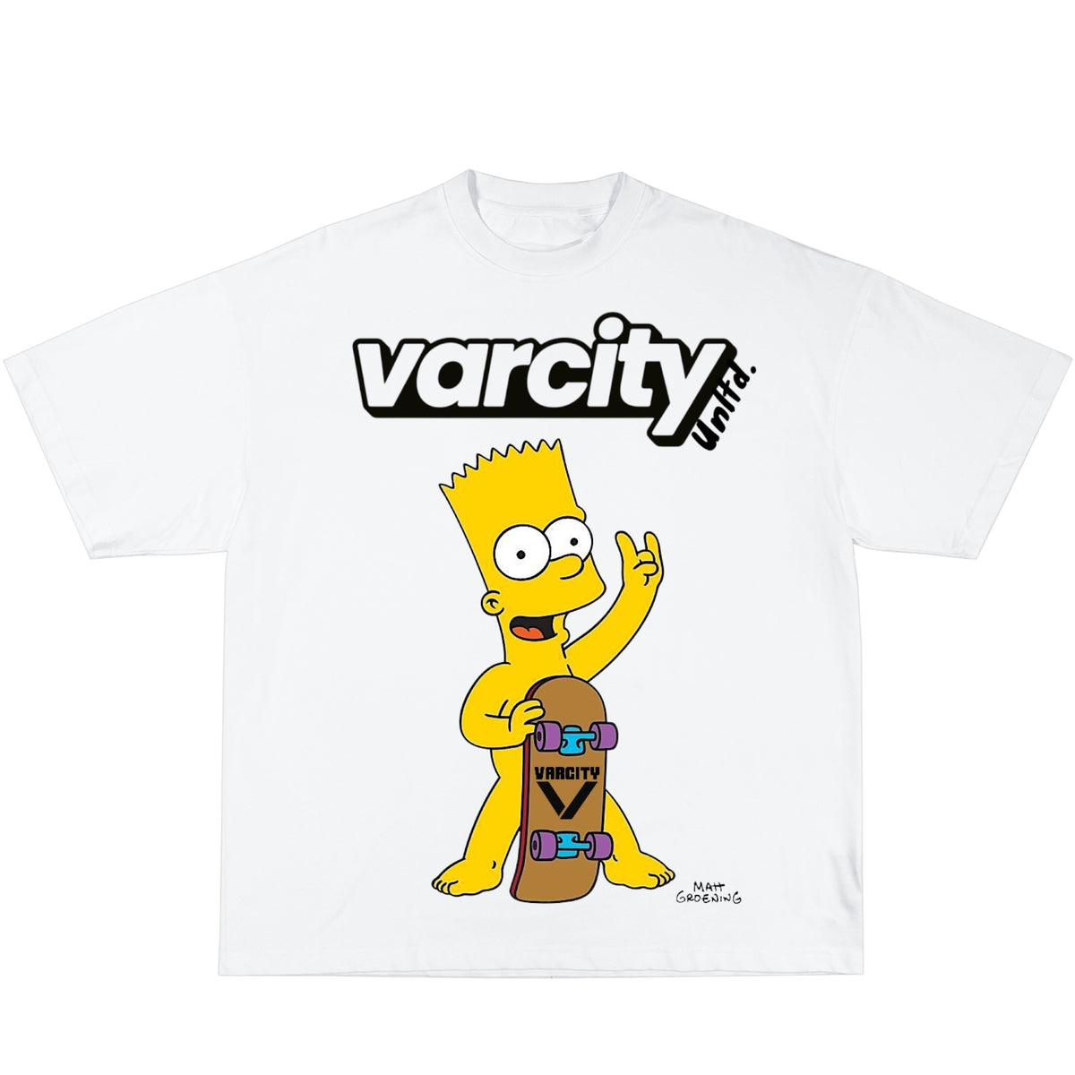 Varcity Unltd. x Bart Simpson Streetwear Skateboard Premium Cotton T-Shirt White