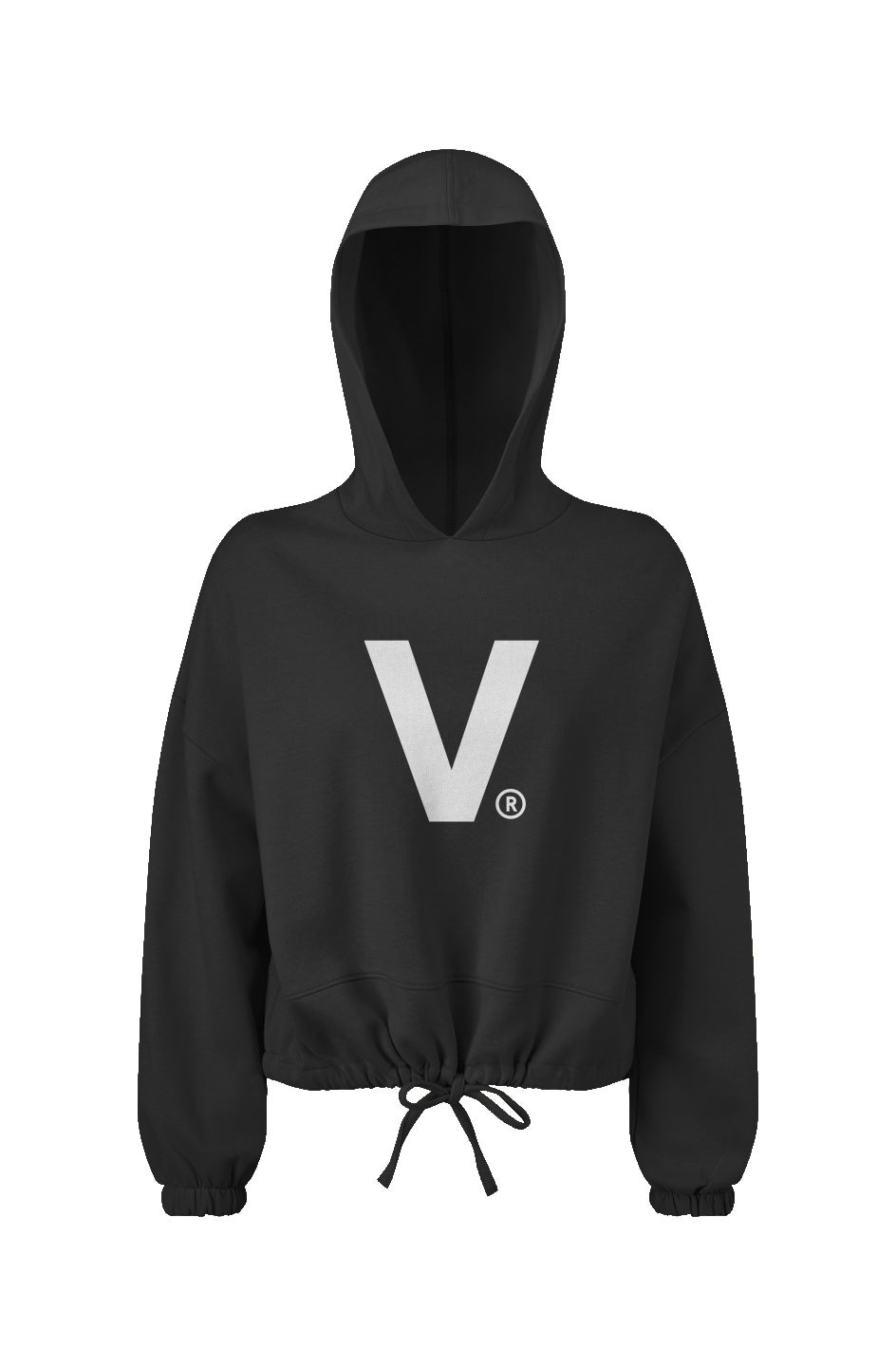 Varcity ® V Logo Ladies&#39; Cropped Oversize Hooded Sweatshirt Black