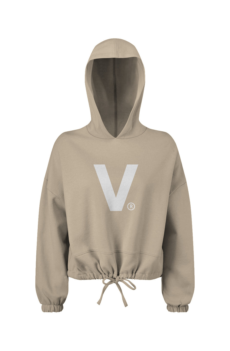 Varcity ® Iconic V Logo Ladies&#39; Cropped Oversize Hooded Sweatshirt Nude