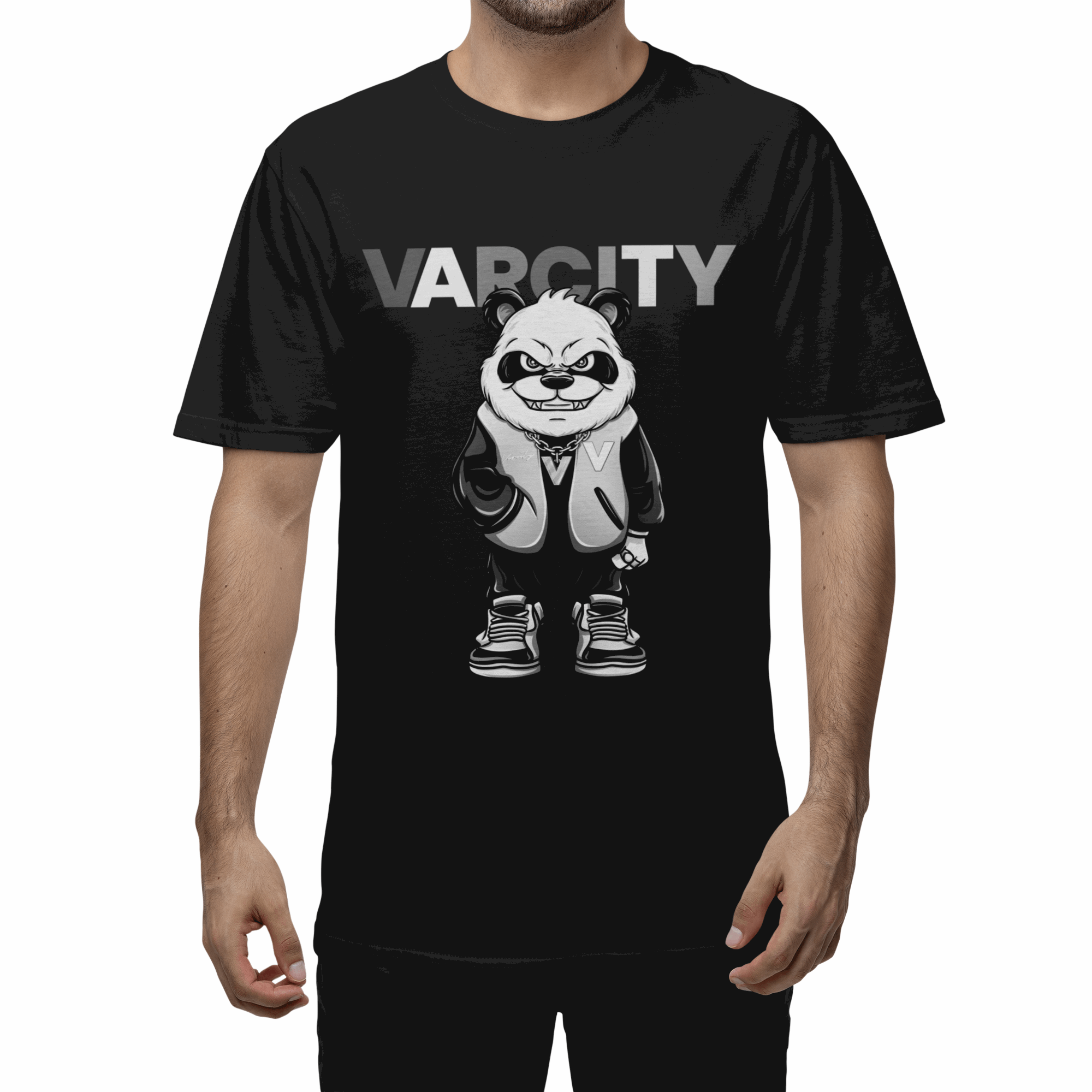 Varcity ® Low Key Panda Statement T Shirt Black