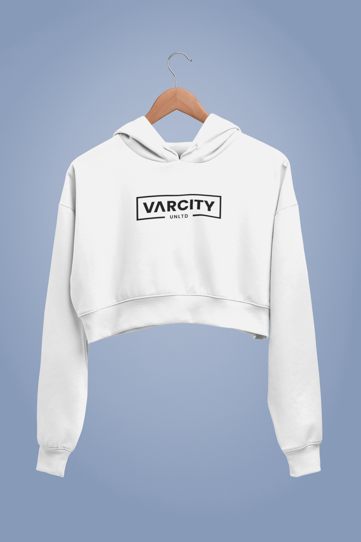 Varcity Unltd ® Ladies&#39; Cropped Oversize Hooded Sweatshirt White
