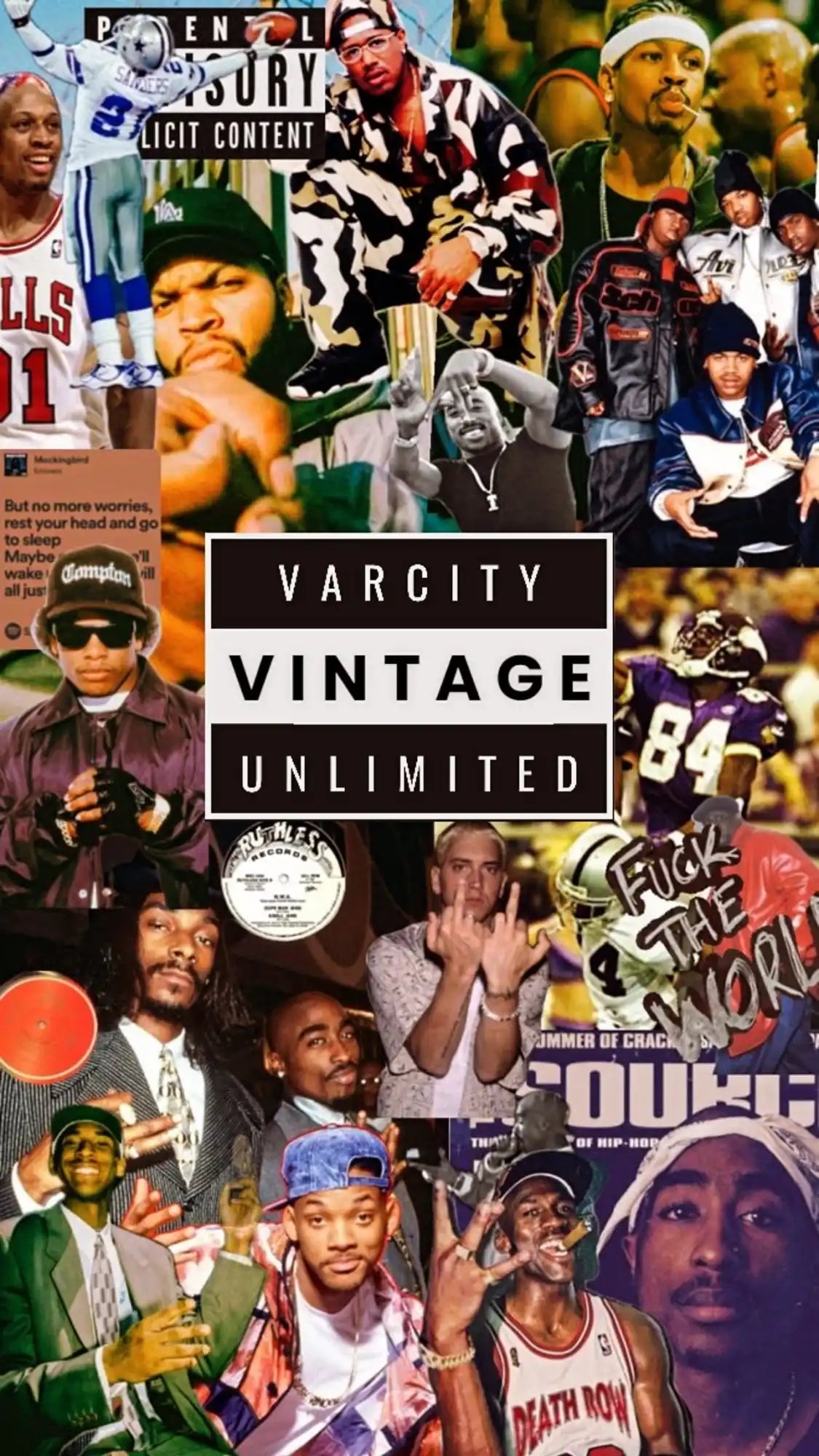 Collage of 90s hip-hop and sports figures.