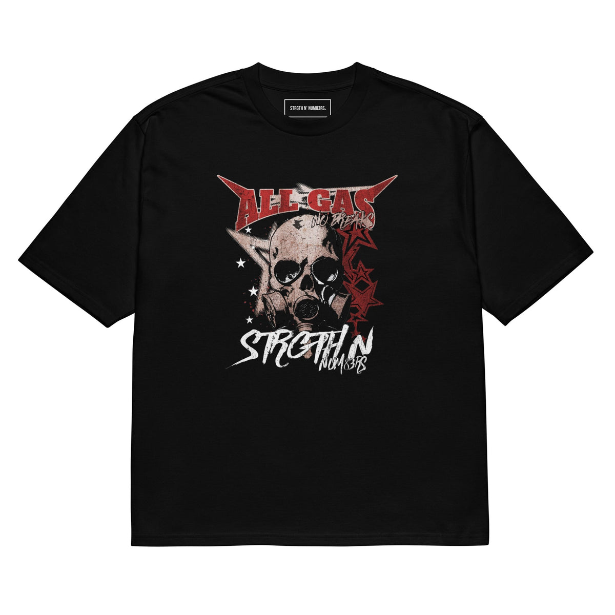 STRGTH N&#39; NUM83RS All Gas No Breaks Oversized Heavyweight T-Shirt Black