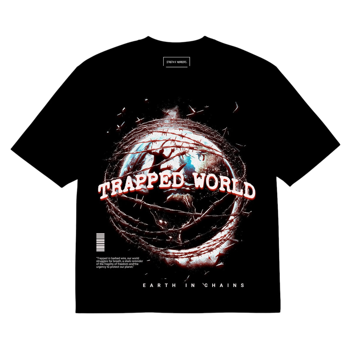 STRGTH N NUM83RS Trapped World Graphic Premium Heavyweight Tee Black