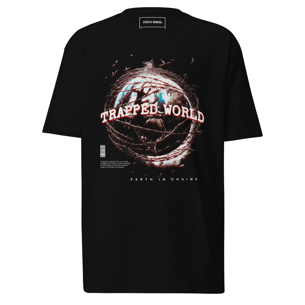 STRGTH N NUM83RS Trapped World Graphic Premium Heavyweight Tee Black