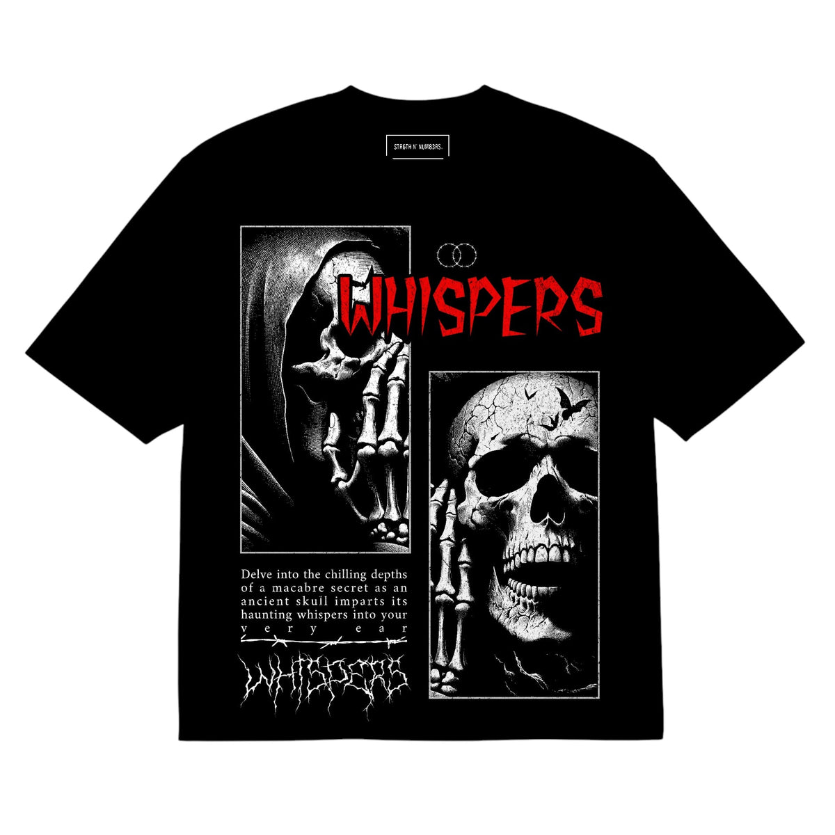 STRGTH N NUM83RS Whispers Premium Graphic Tee Black