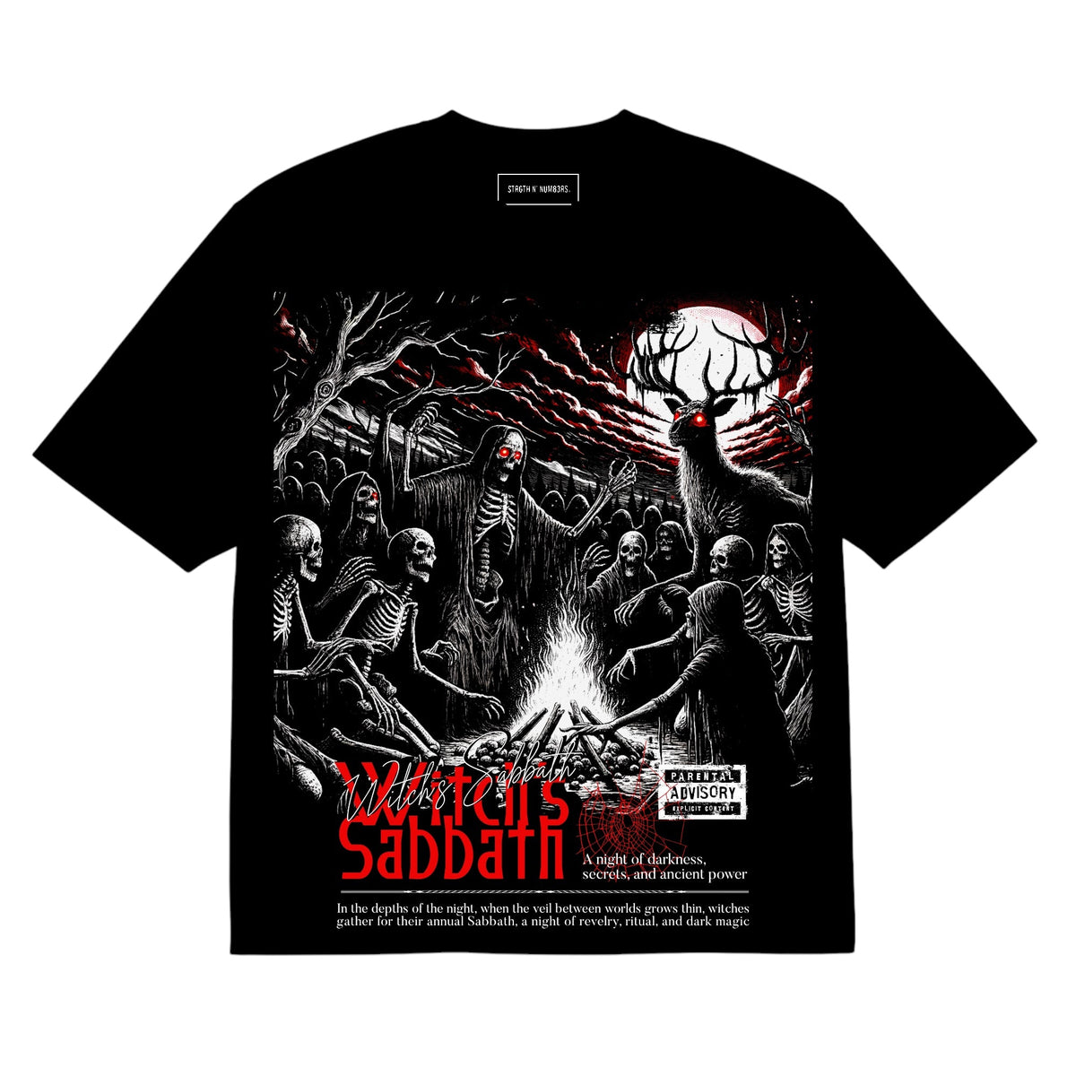 STRGTH N NUM83RS Witch’s Sabbath Premium Graphic T-Shirt Black