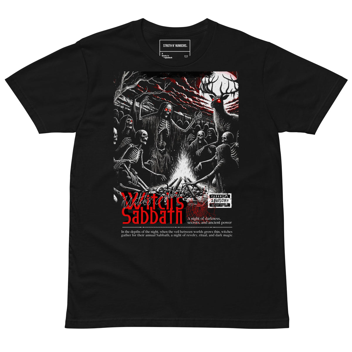 STRGTH N NUM83RS Witch’s Sabbath Premium Graphic T-Shirt Black