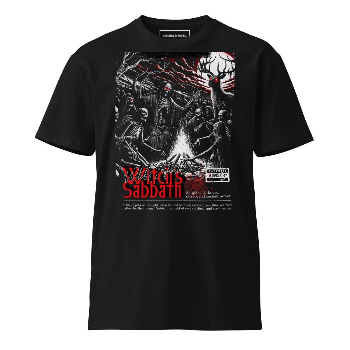 STRGTH N NUM83RS Witch’s Sabbath Premium Graphic T-Shirt Black