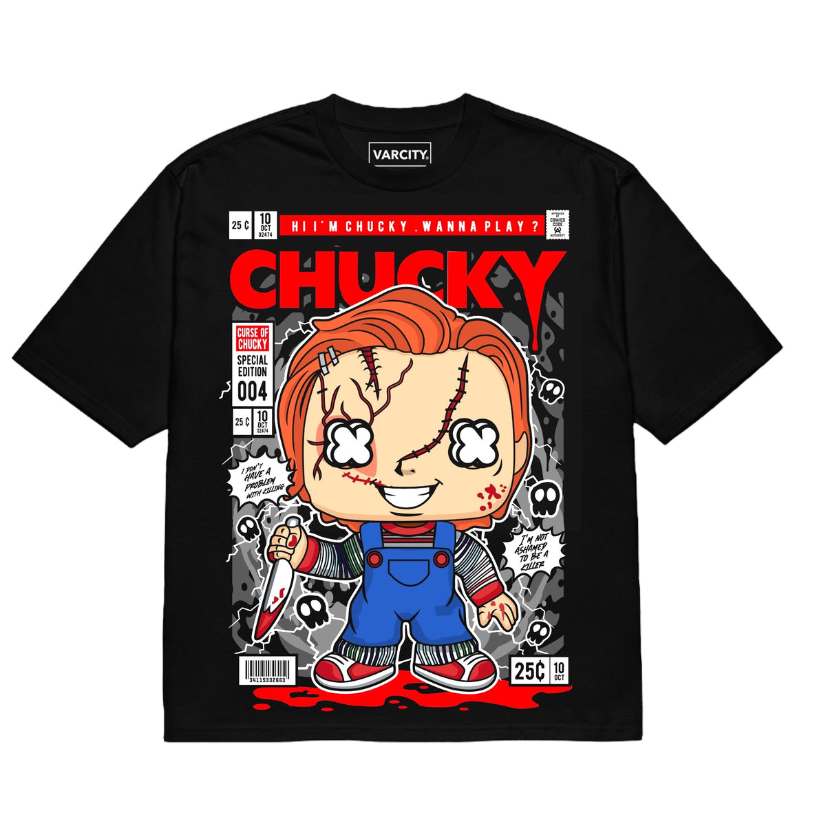 Varcity Chucky Pop Art Premium Tee Black