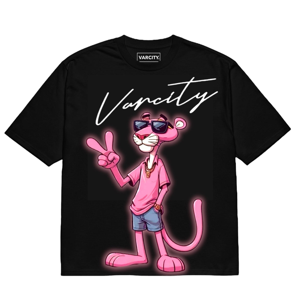 Varcity Pink Panther Premium Block Tee Black