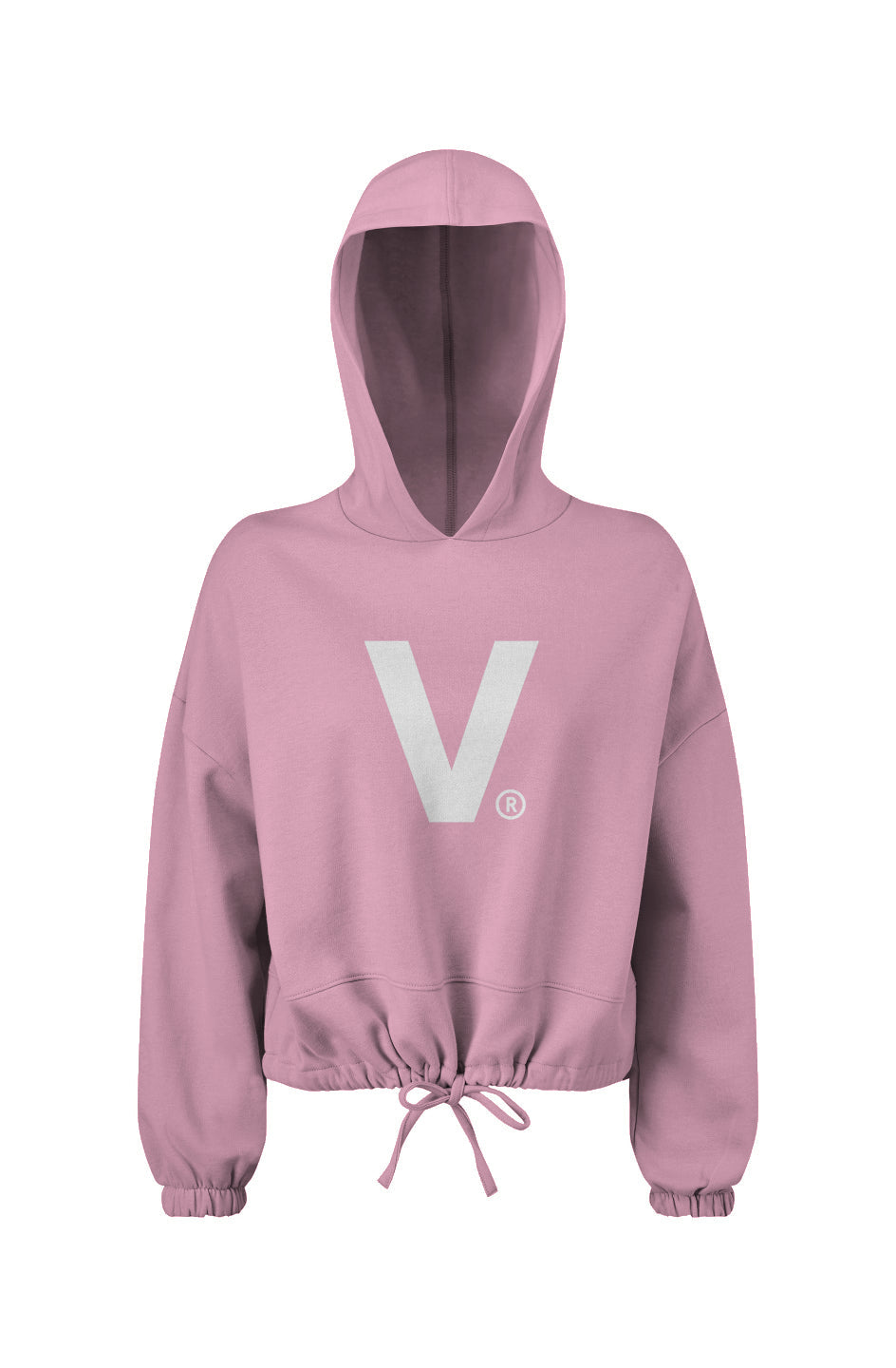 Logo Ladies&#39; Cropped Oversize Hooded Sweatshirt Pink