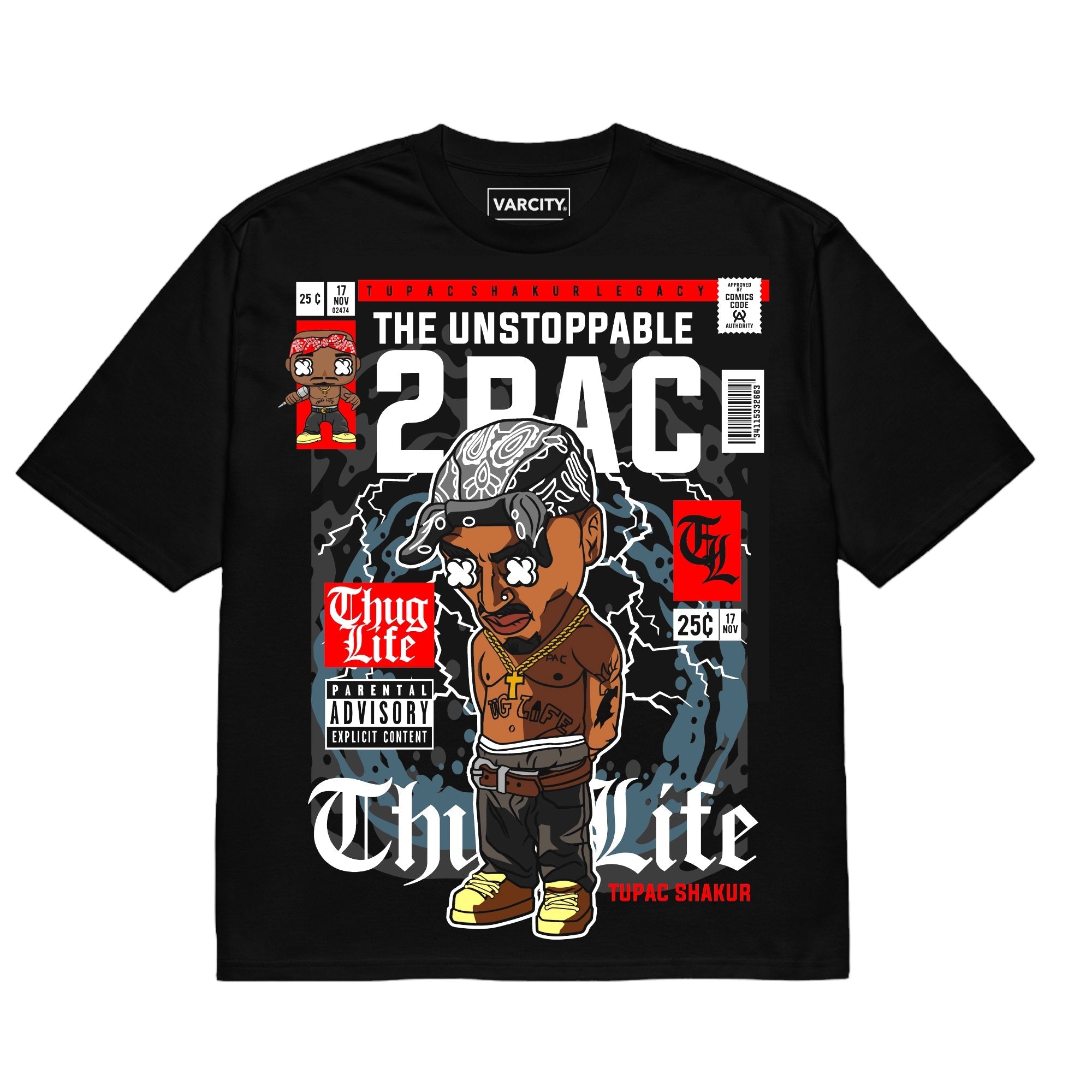 Varcity Tupac Pop Art Block Tee Black