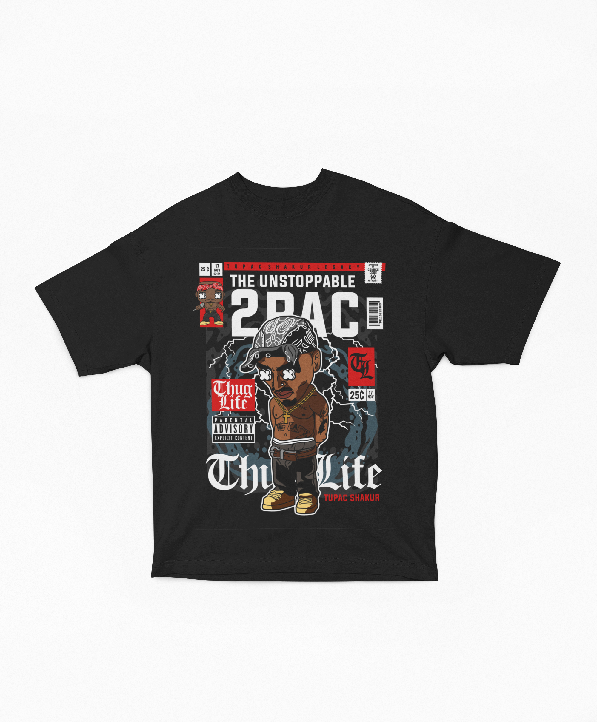 Varcity Tupac Pop Art Block Tee Black