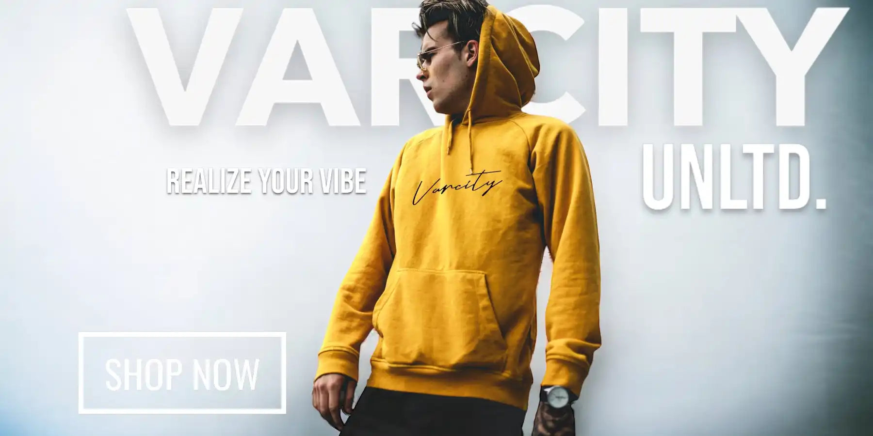 Yellow hooded sweatshirt.